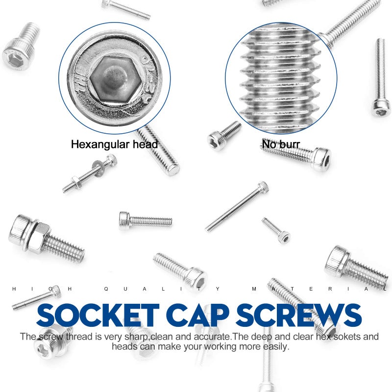 NINDEJIN 880Pcs Screw Nuts and Bolts Assortment Kit, M2 M3 M4 M5 Metric Bolts and Nuts and Washers Set, 304 Stainless Steel Precise Hex Socket Head Cap Machine Screws Set with Allen Wrenches - Image 5